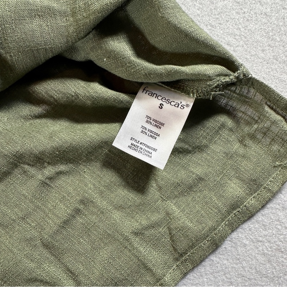 Miami for Francesca’s Women’s Small Green Button‎ Down Viscose/Linen Blend NWT - Picture 5 of 8